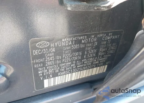 2005 Hyundai Santa Fe Gls из США, поврежденный, VIN KM8SC13D25U953079